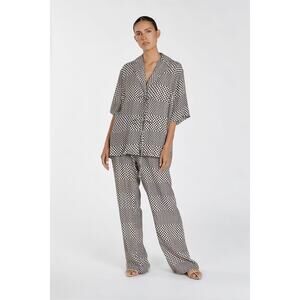 DISSH Hudson tie-front top in a brown and white checkered print Size 6